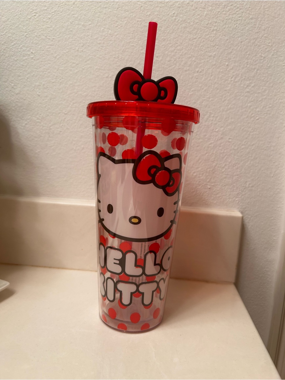 Hello Kitty Red Polka Dot Plastic Tumbler with Straw